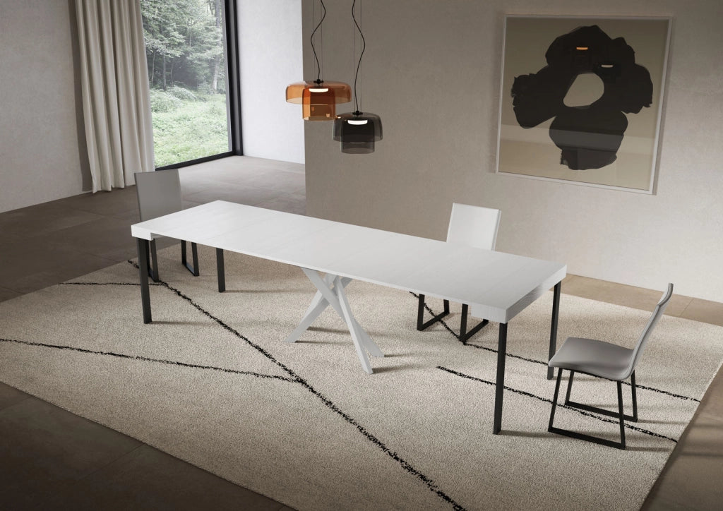 Consolle allungabile 90x40/300 cm Saki bianco frassino gambe bianche