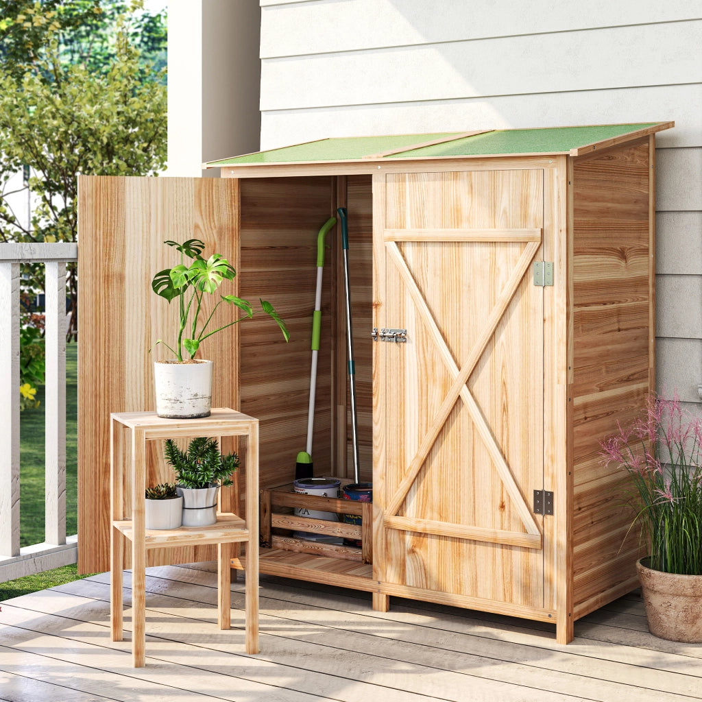 Armadio da giardino in legno con tavolo ¨C Xylo ¨C effetto legno naturale 140x75x157 cm