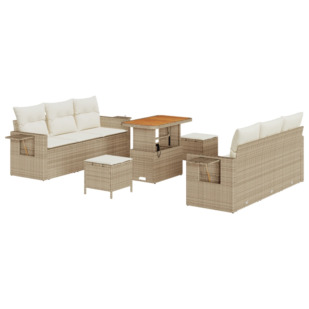 Set di Divani da Giardino con Cuscini  9 Pezzi Beige Rattan Acacia