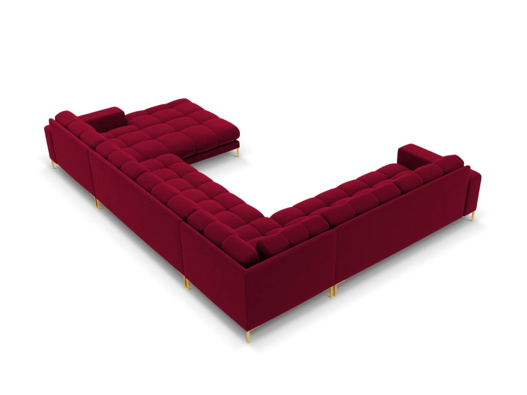 Cosmopolitan Design - Divano panoramico sinistro "Bali" 7 posti in velluto rosso 