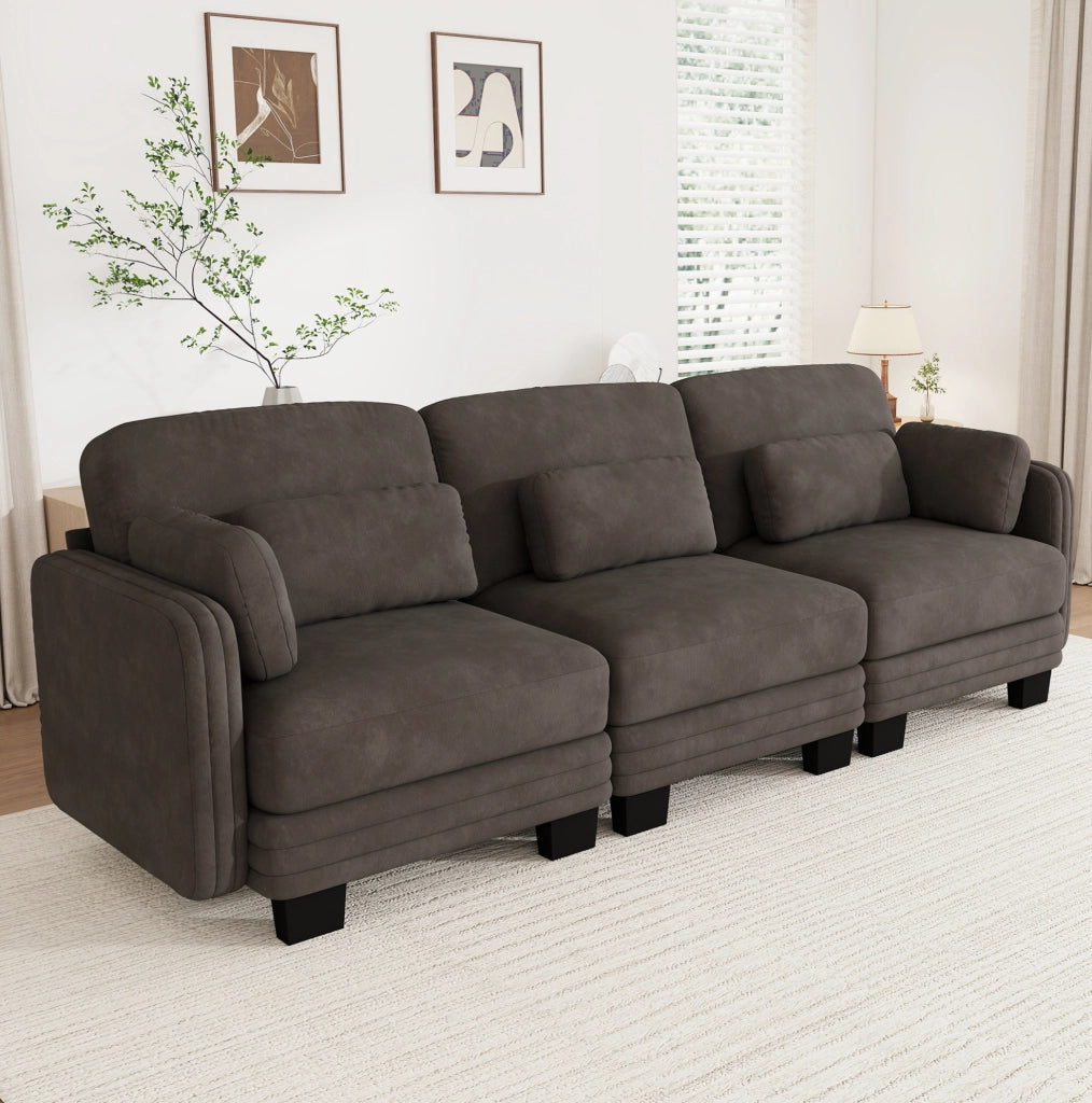 Divano modulare 3 posti 253x88x88 cm in ciniglia con cuscini; marrone