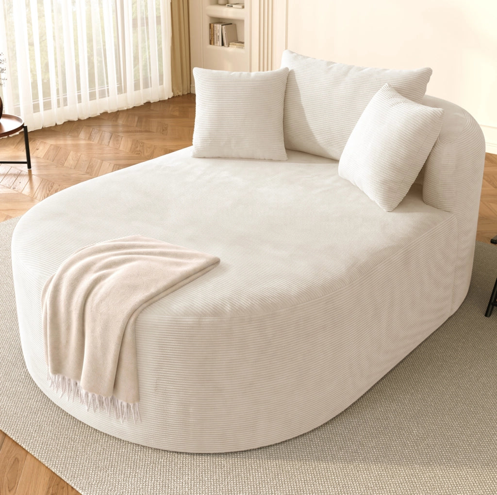 POLTRONA RELAX Ovale 170x112,5x83 cm in Tessuto a Coste Beige Chiaro