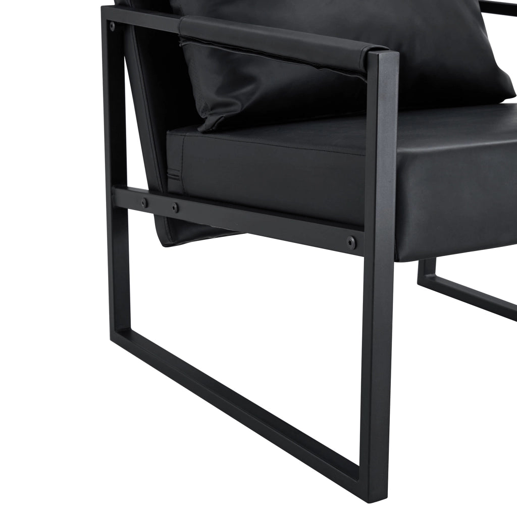 Poltrona moderna in PU nero con struttura in metallo, sedia relax compatta per soggiorno, camera e ufficio