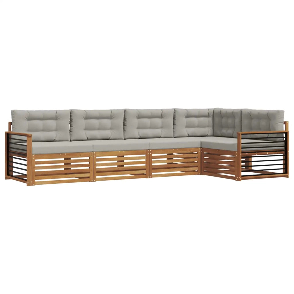 Set di divani da esterno 5 pcs Grigio Naturale e Chiaro
