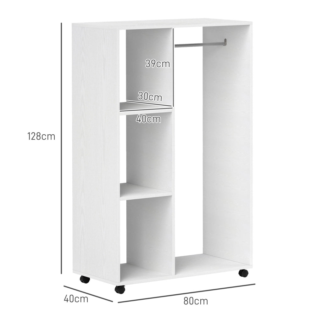 Armadio su ruote, armadio mobile, 1 asta appendiabiti, 3 ripiani, armadio, appendiabiti su ruote per corridoio, camera da letto, 80 x 40 x 128 cm,