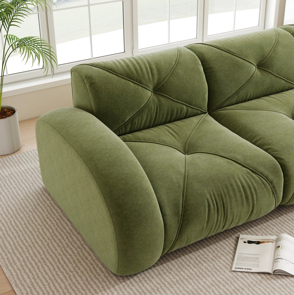 Divano modulare con comfort morbido e design pet friendly in chenille verde