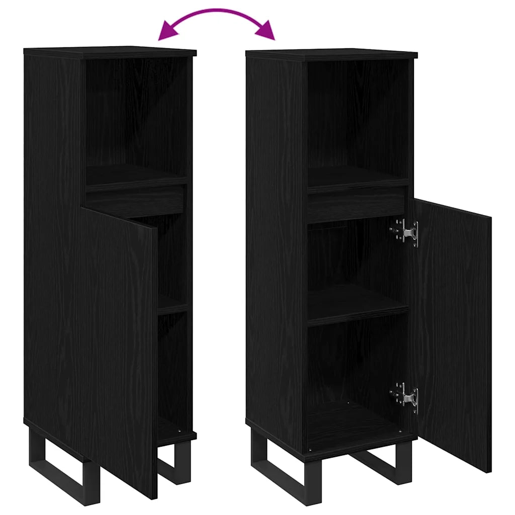 Mobile da Bagno Rovere Nero 30 x 30 x 100 cm Legno multistrato 862886