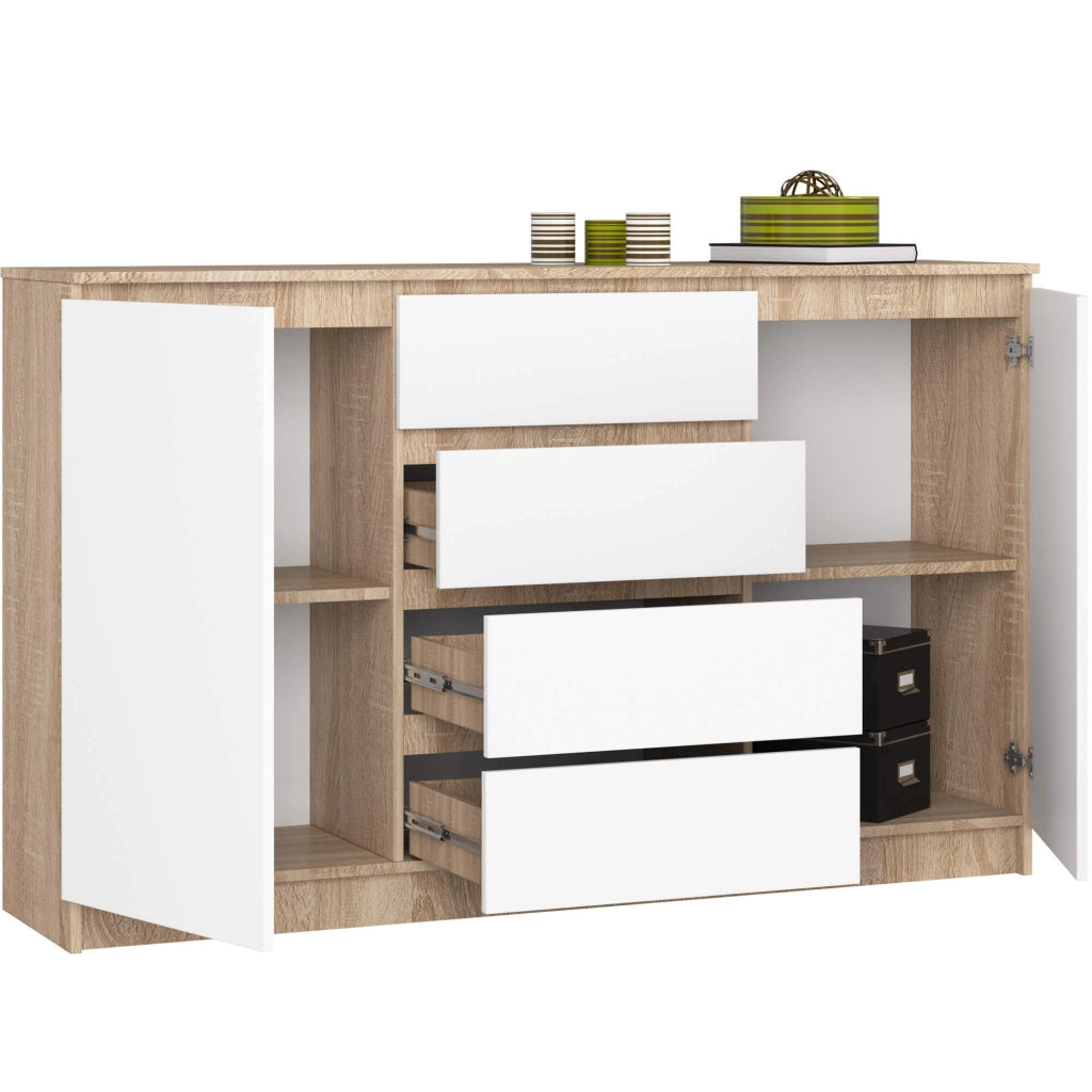Cassettiera AKORD K160 Sonoma Quercia 160 cm 2 ante 4 cassetti inserto frontale Bianco 160x40x99 cm