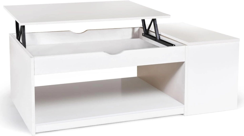 Tavolino ELEA rettangolare alzabile con cassa in legno bianco