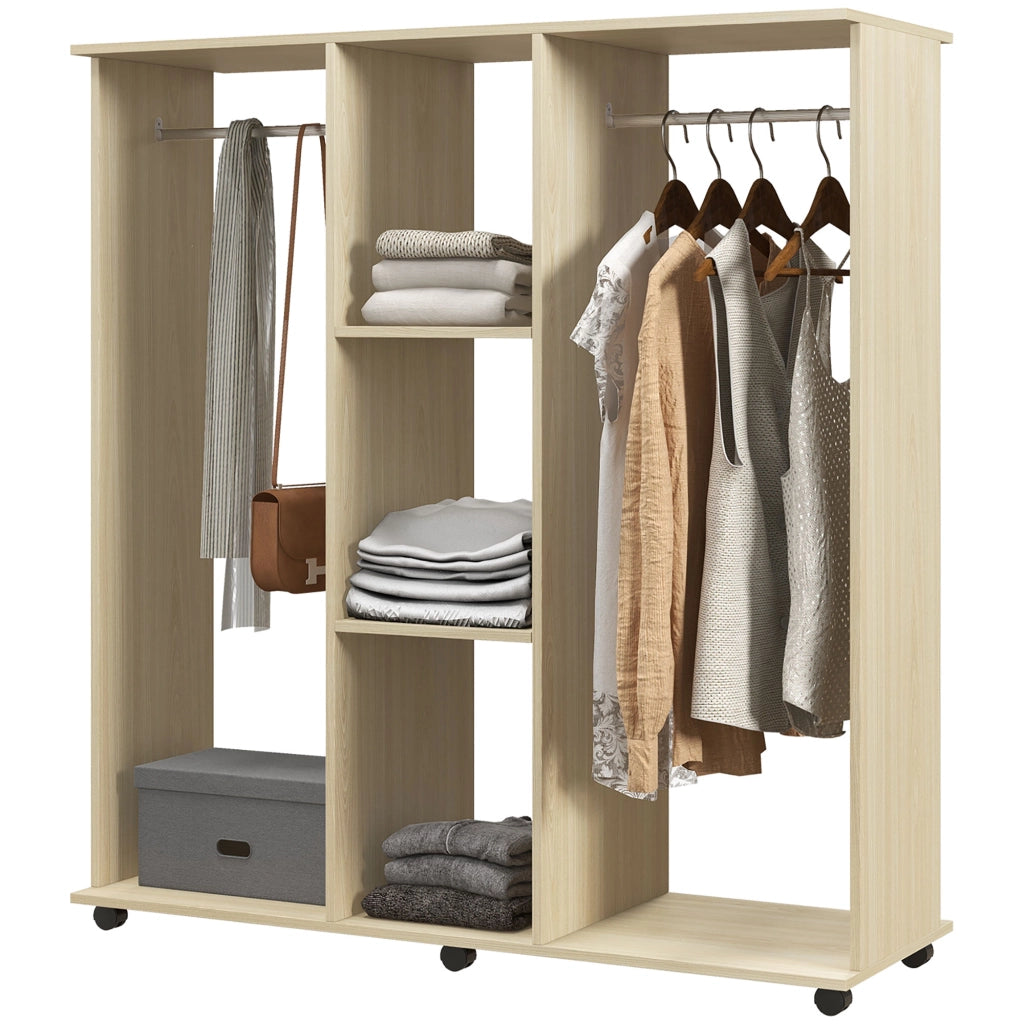 Armadio Guardaroba a Rotelle con 2 Barre e 3 Ripiani Aperti ¨C zephmum ¨C Legno e Alluminio 120x40x128 cm
