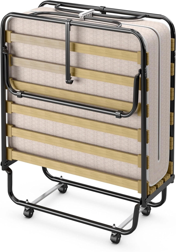 Brandina Pieghevole con Ruote Girevoli, con Materasso in Memory Foam, Lettino Pieghevole a Doghe 190x80 cm, Salvaspazio, Carico Massimo 130 kg