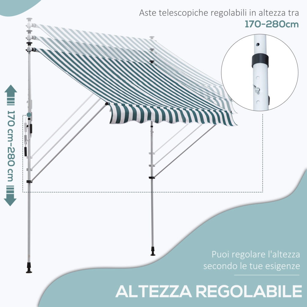 Tenda da Sole da Esterno 2x1.5m a Rullo con Manovella, Altezza e Angolazione Regolabile, Bianco e Verde