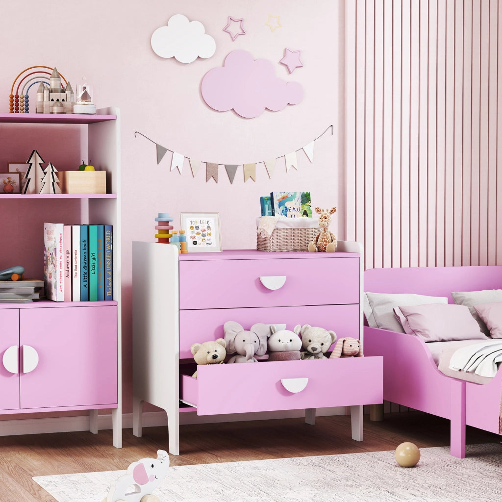 Cassettiera 3 cassetti per bambini ¨C zephmum ¨C rosa, legno, 60x40x60 cm