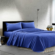 Completo Lenzuola Matrimoniale 100% Cotone Percalle 210 Tc Certificato OEKO-TEX Confezionato in Italia Lenzuolo con Angoli Maxi 30 cm, 2 Federe con Patella Blu