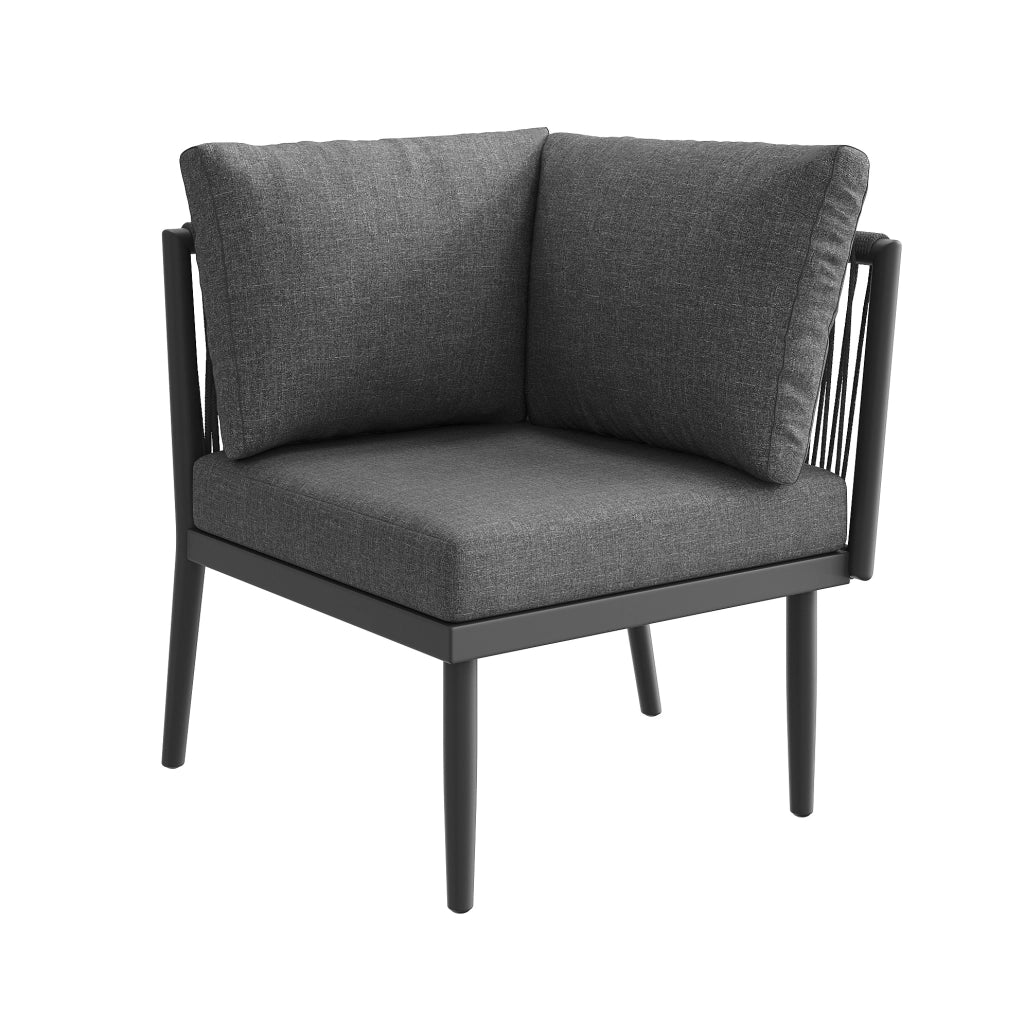 Set lounge da giardino modulare con 2 tavoli; cuscini da 8 cm; metallo e olefin; grigio