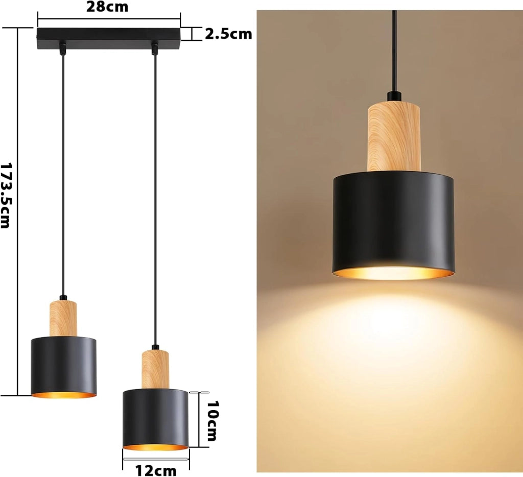 ZMH Lampada a Sospensione da Cucina Retrò E27 Doppia Luce Nero e Oro Altezza Regolabile per Isola Cucina o Zona Pranzo