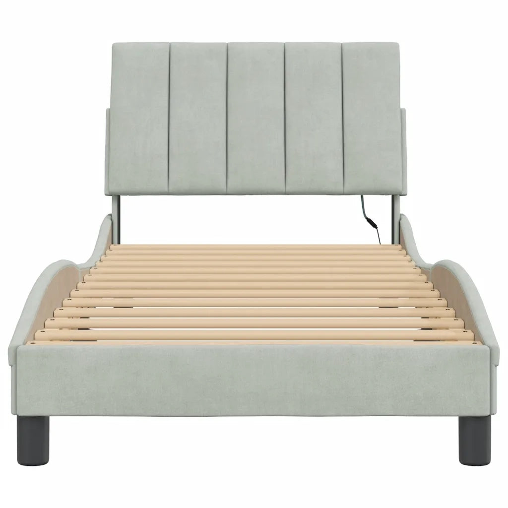Giroletto con LED senza Materasso-Struttura Letto Hanko Grigio Chiaro 80x200 cm in Velluto