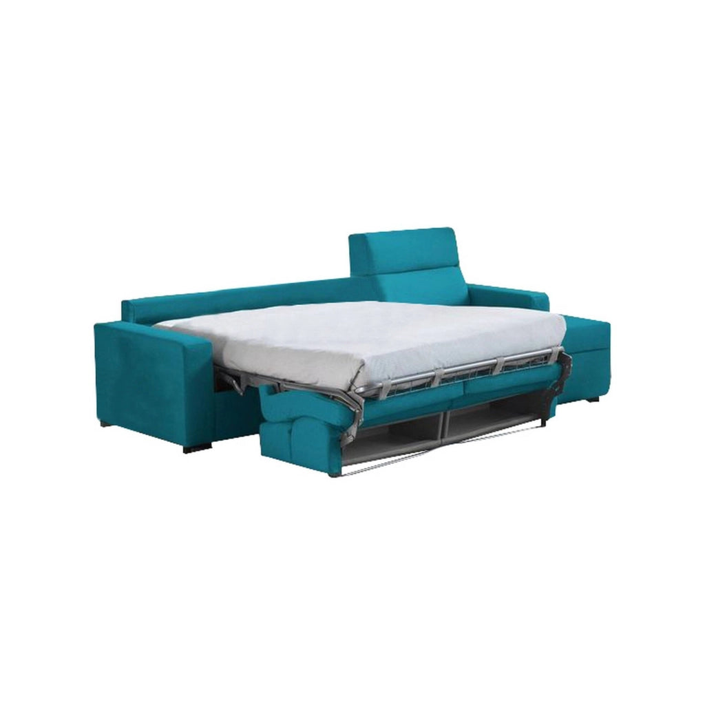 Pusiano, Divano Letto con Penisola Sfoderabile Made in Italy, 280x160 cm Azzurro
