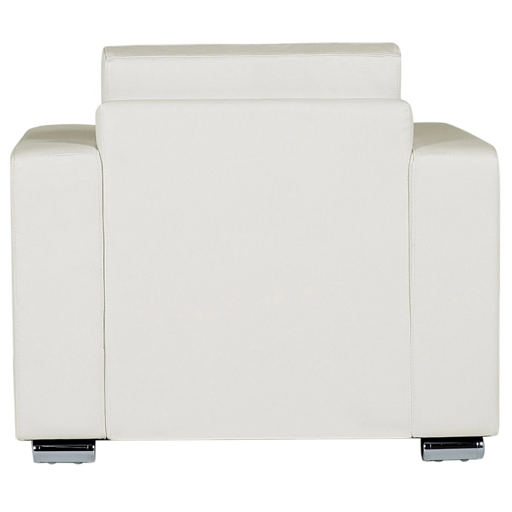 Poltrona Sedia Club Bianco Rivestimento In Pelle Crosta Gambe Cromate Design Retrò