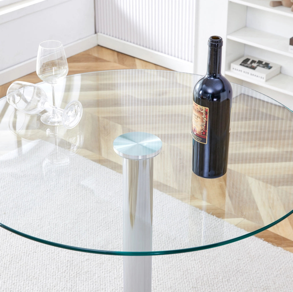Set tavolo bar 89 cm in vetro trasparente e metallo, 2 sgabelli, per 2