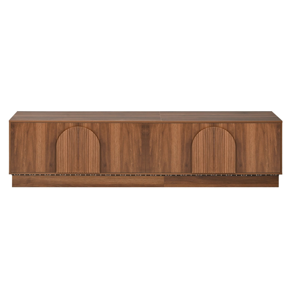 Mobile TV 180x40x44.5 cm con porte push-to-open; LED multicolore; MDF e metallo; noce