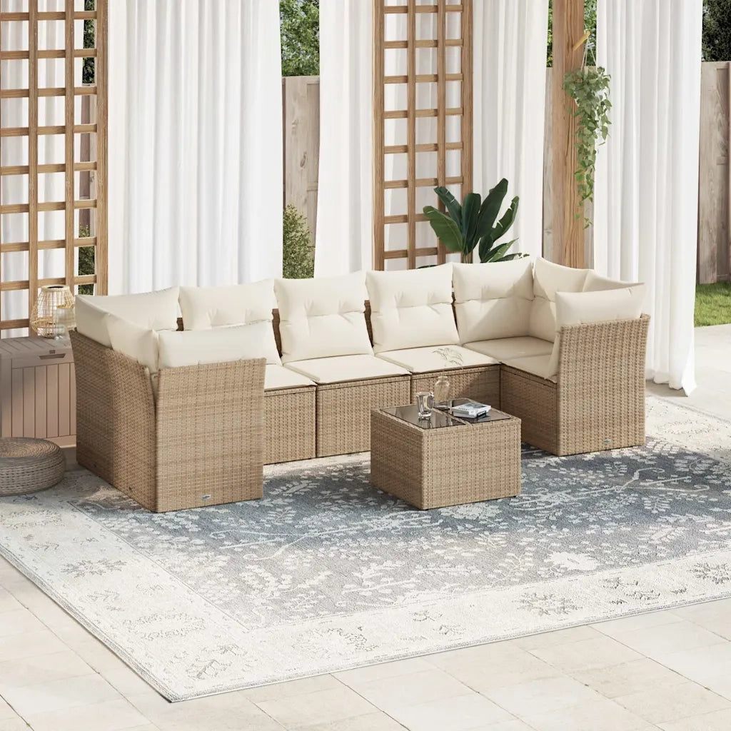 Set Divano da Giardino 8 pz con Cuscini Beige in Polyrattan 3217288