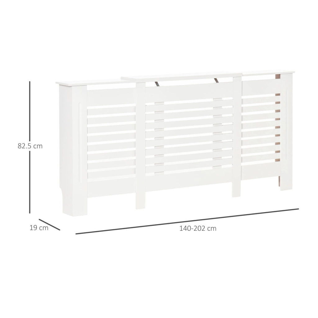 Easycomfort Mobile Copricalorifero Larghezza Regolabile e Mensola Superiore in MDF e Legno, 140-202x19x82.5cm, Bianco