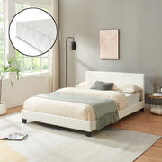 Letto Francese Albacete con Testiera Alta e Materasso 140x200 cm Similpelle Bianco Corium