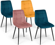 Lote de 4 sillas MILA en mezcla de terciopelo color azul x2, amarillo ocre, rosa