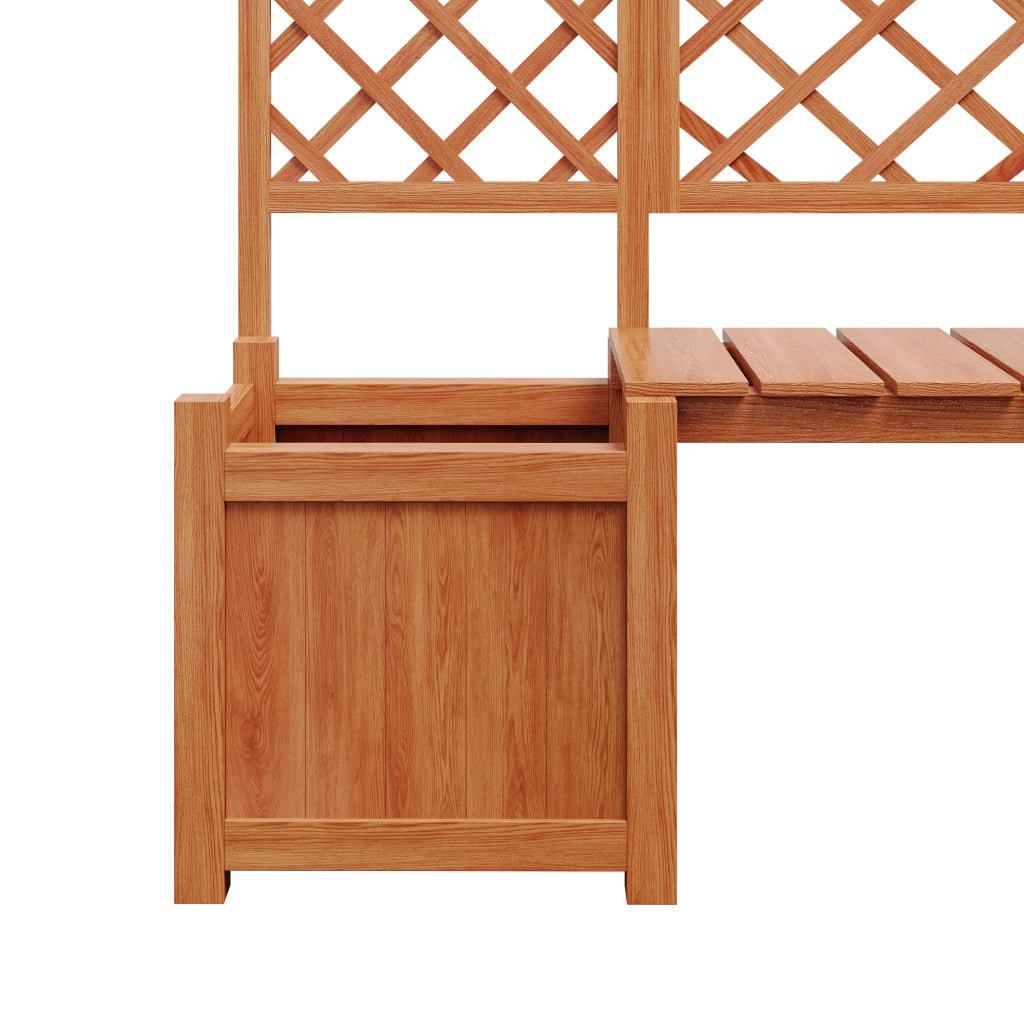 Fioriera con grigliato e panca; Ampio Spazio; Legno Massello di Abete; Marrone; per Giardino Terrazza Balcone 169¡Á145¡Á42 cm