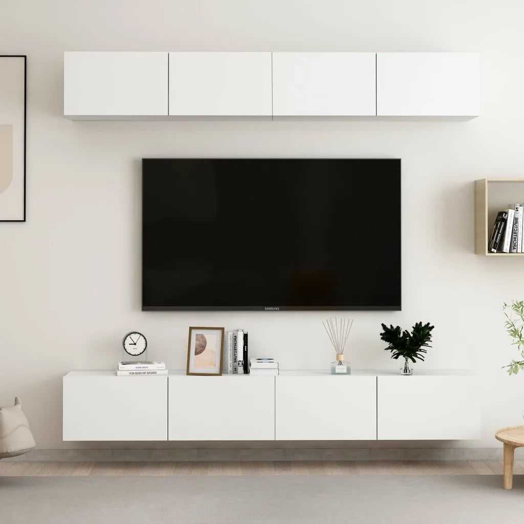 Mobili Porta TV 4 pz Bianchi 100x30x30 cm in Legno Multistrato 3074452