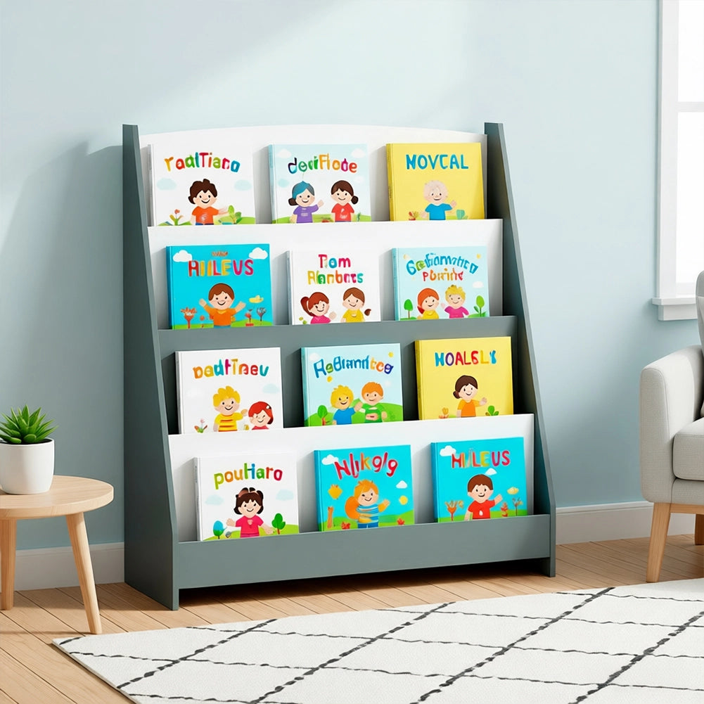 Libreria Montessoriana Grigio in Legno Scaffale Porta Libri Bambini 80x30x88cm