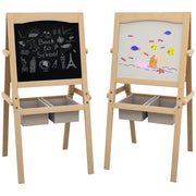 Lavagna per Bambini con Cavalletto 3 in 1 e Cestini, Et¨¤ 3-6 anni, 58x50.5x109cm, Color legno