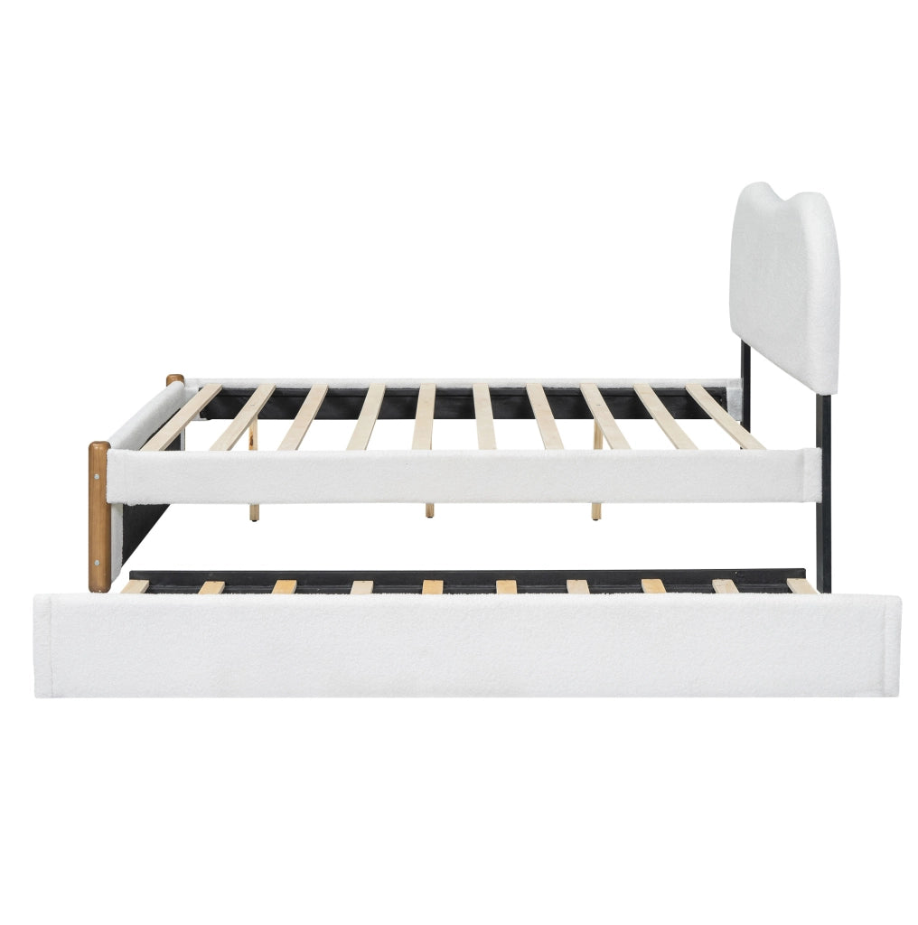 Letto 140x200 cm con letto estraibile; design minimalista; plush bianco