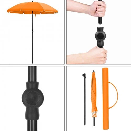 Ombrellone dritto con 50 stecche in fibra di vetro copertura in poliestere inclinabile con borsa per il trasporto per terrazza giardino balcone spiaggia diametro 160 cm arancione 12_0000799