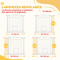 Cancelletto di Sicurezza per Animali con Estensioni 76-104x77cm Porta per Gatti Bianco