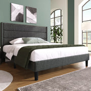 Letto imbottito 140x200 cm in lino grigio con testiera e rete a doghe