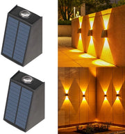 Lampada solare a due celle, illuminazione decorativa per cortile, lampada da parete acqua resistente con illuminazione superiore e inferiore - luce gialla