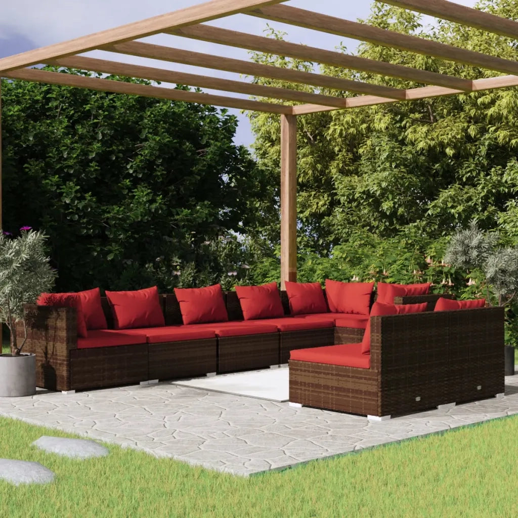 Set Divani da Giardino 8 pz con Cuscini in Polyrattan Marrone cod mxl 42239