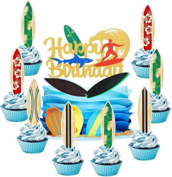 Decorazione per torta a forma di tavola da surf 21 pezzi - Decorazione per feste - Materiale di carta