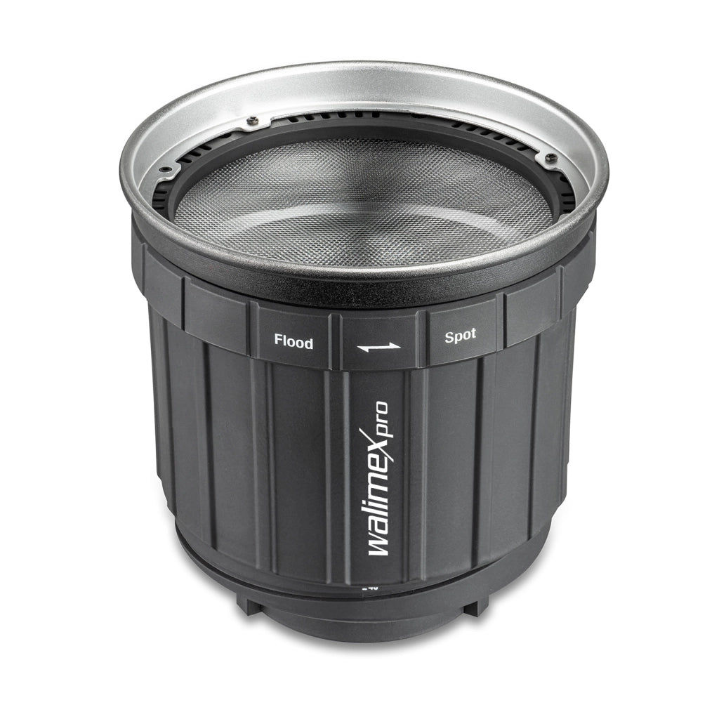 attacco Zoomspot 2X Bowens - Faretto a regolazione continua da 12° a 40°, per LED fino a 350W, resistente al calore fino a 100°C, compatibile con attacchi Bowens/Walimex Pro