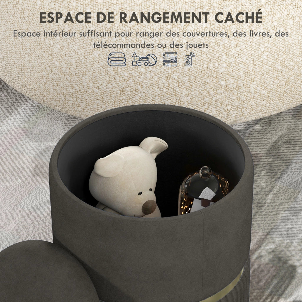 Pouf con cassetto ¨C zephmum ¨C velluto grigio 36x36x44 cm