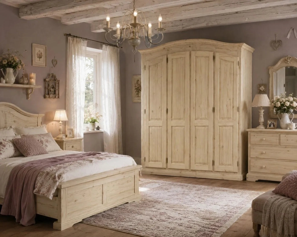 Armadio classico 4 porte legno massello abete grezzo 231x63x219 (305) - Mobili 2G