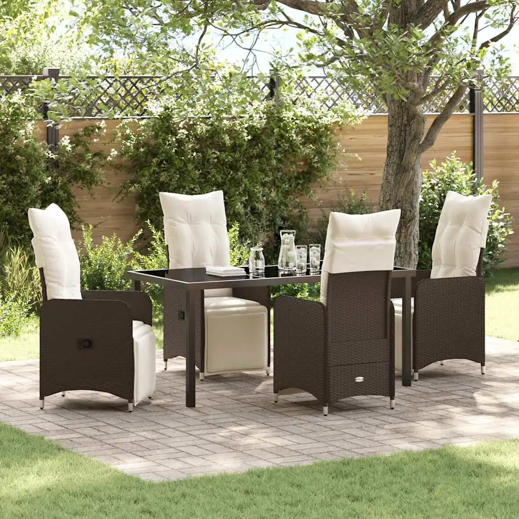Set da Pranzo per Giardino con cuscino 5 pcs Marrone polyrattan 3379670