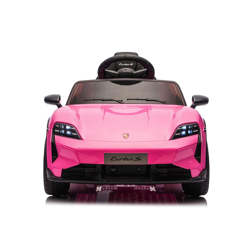 Macchina Elettrica per Bambini Porsche Taycan Turbo S 12V con Telecomando Bluetooth Luci LED e Tappetini Rosa