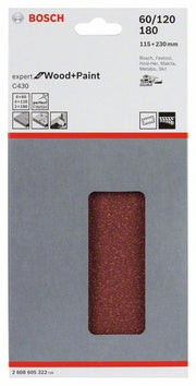 2608605322 -Set 10 Fogli abrasivi C430, 115 x 230 mm, 4xP60- 4xP120- 2xP180, EXPERT for LEGNO+VERNICE