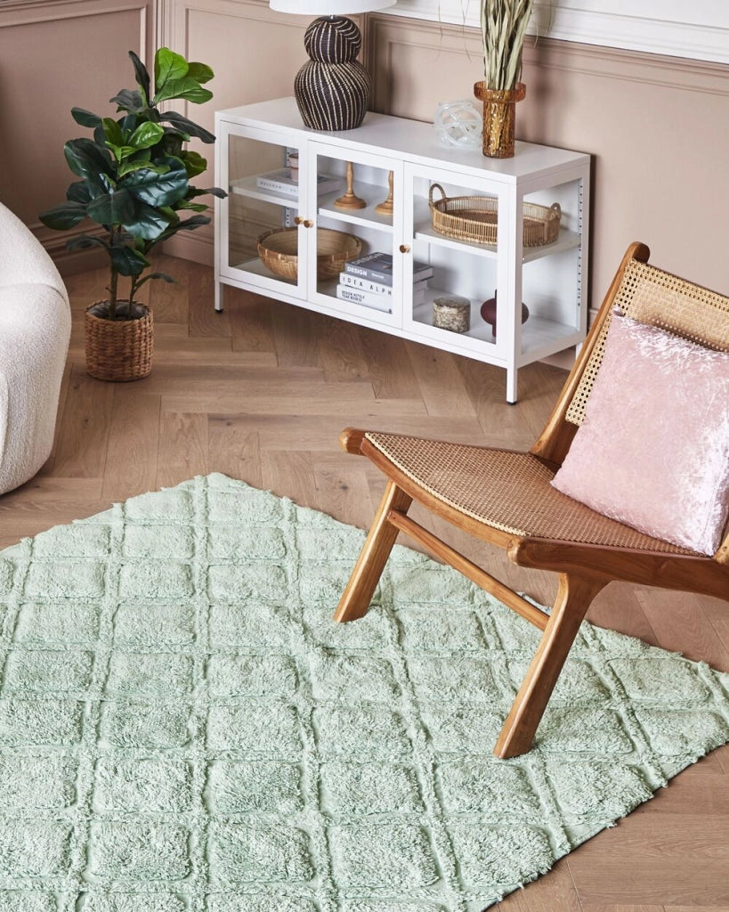 Tappeto in morbido cotone verde 140 x 200 cm con motivo geometrico camera da letto soggiorno