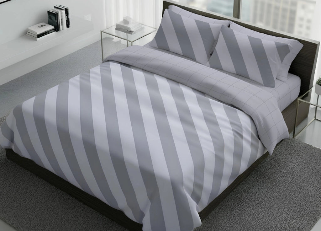 Sacco Copripiumino In 100% Cotone Made Italy Disegno Elite - Singolo - Grigio