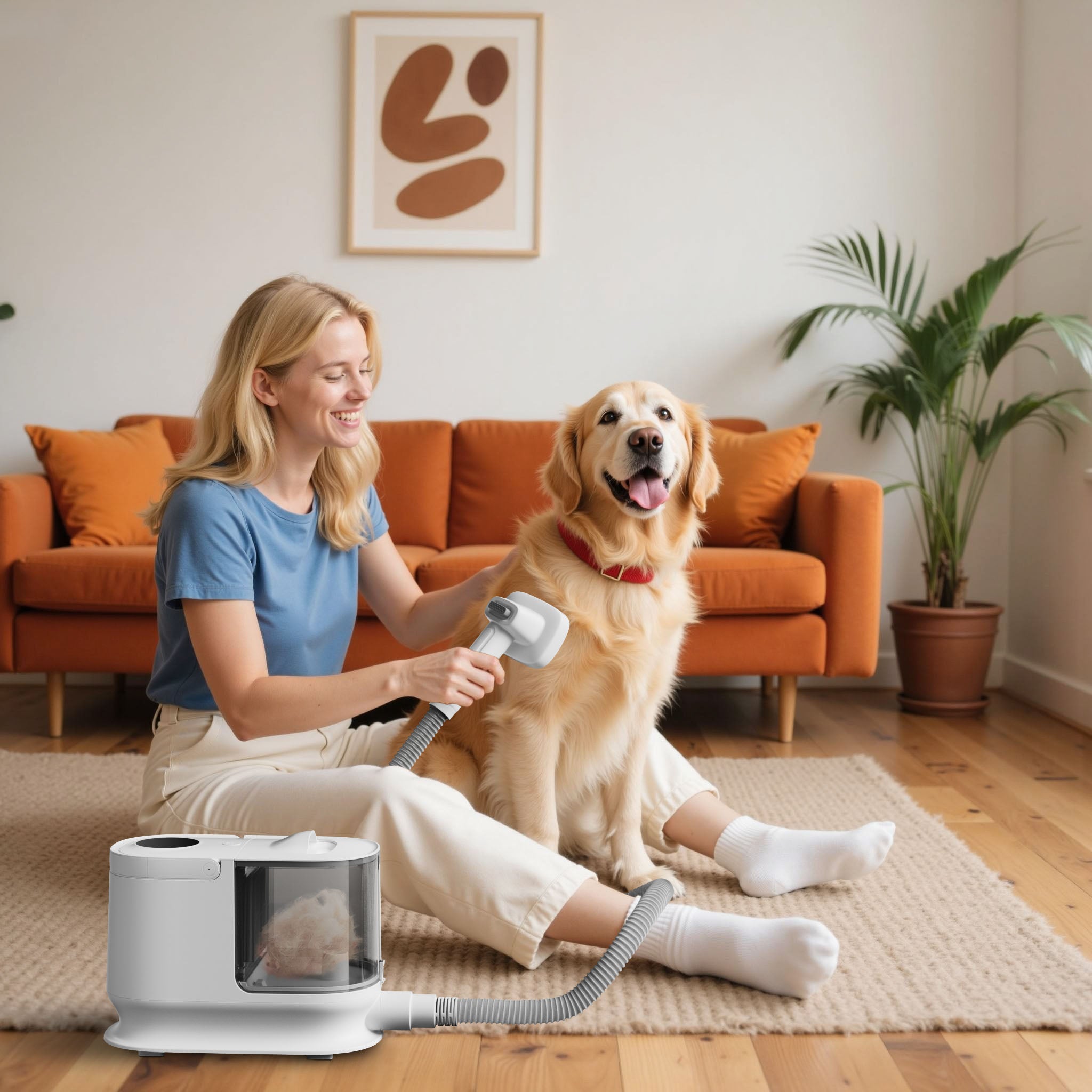 Fudajo Set per toelettatura di animali domestici 6 in 1, aspira peli per cani e gatti, tosatrice per cani, con accessori per la cura del pelo, colore bianco