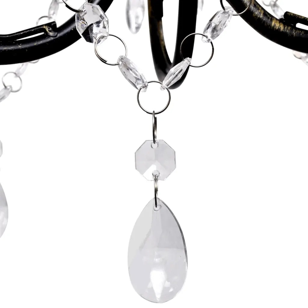 Lampadario Art Nouveau Nero Metallo Perline Cristallo e Lampadine E14cod mxl 105580